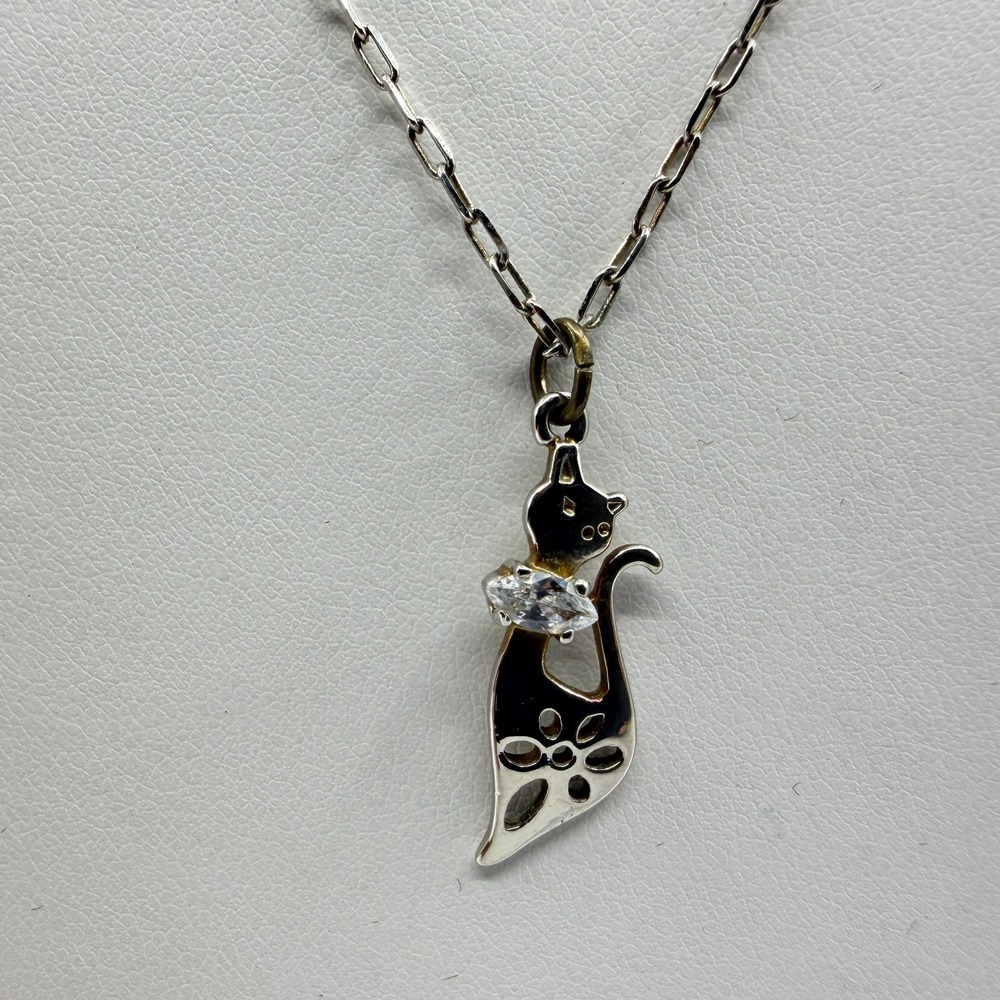 Whimsical Cat Pendant Necklace with Cubic Zirconia - Gift for Cat Lovers